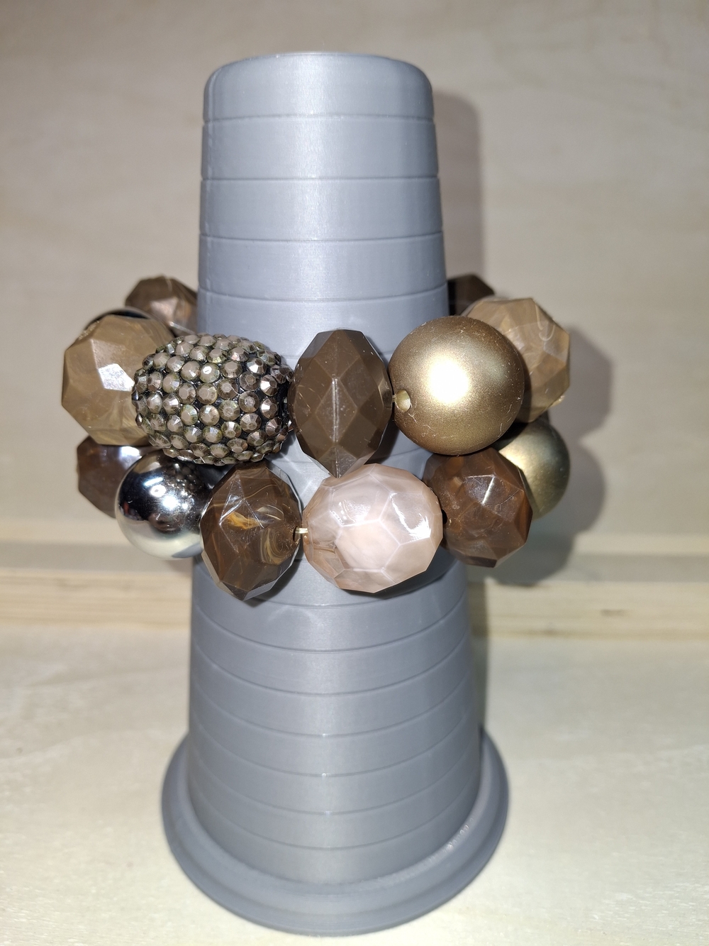 Gold and Brown Beaded Stretch Bracelet